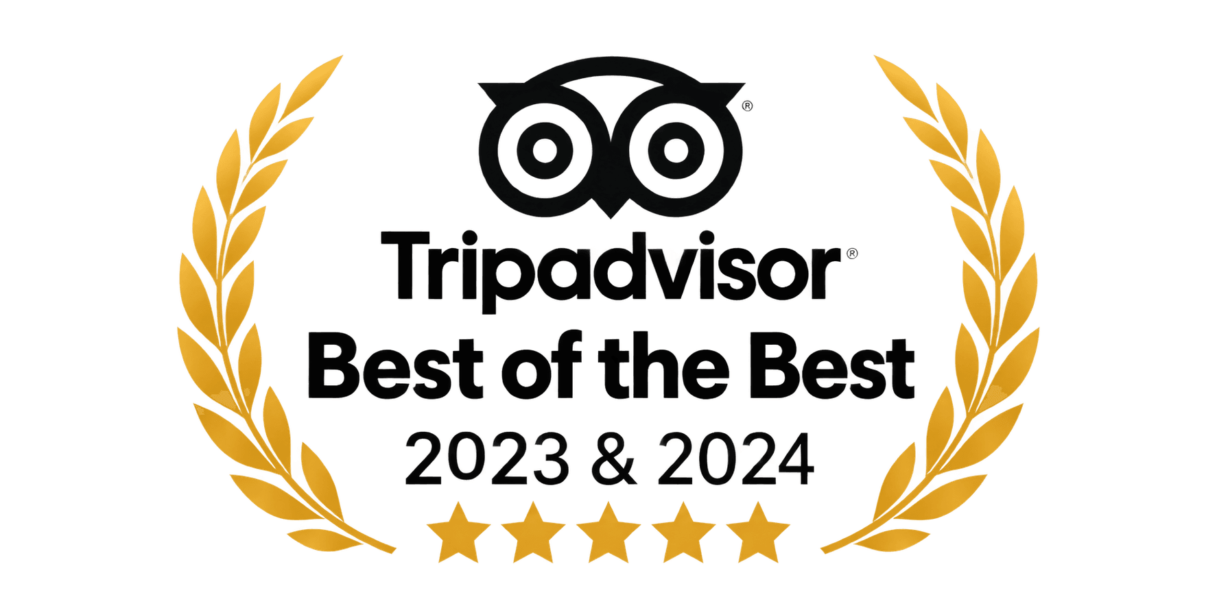 Tripadvisor Best of the Best 2023 and 2024, five stars