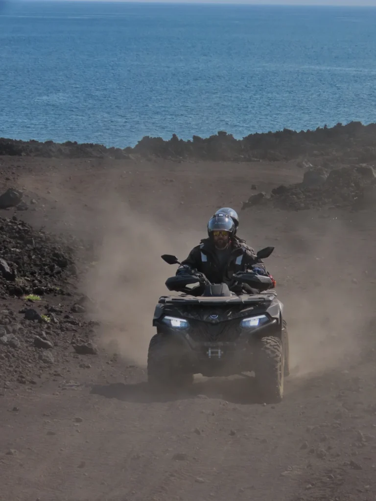 Riding through the volcanic landscape