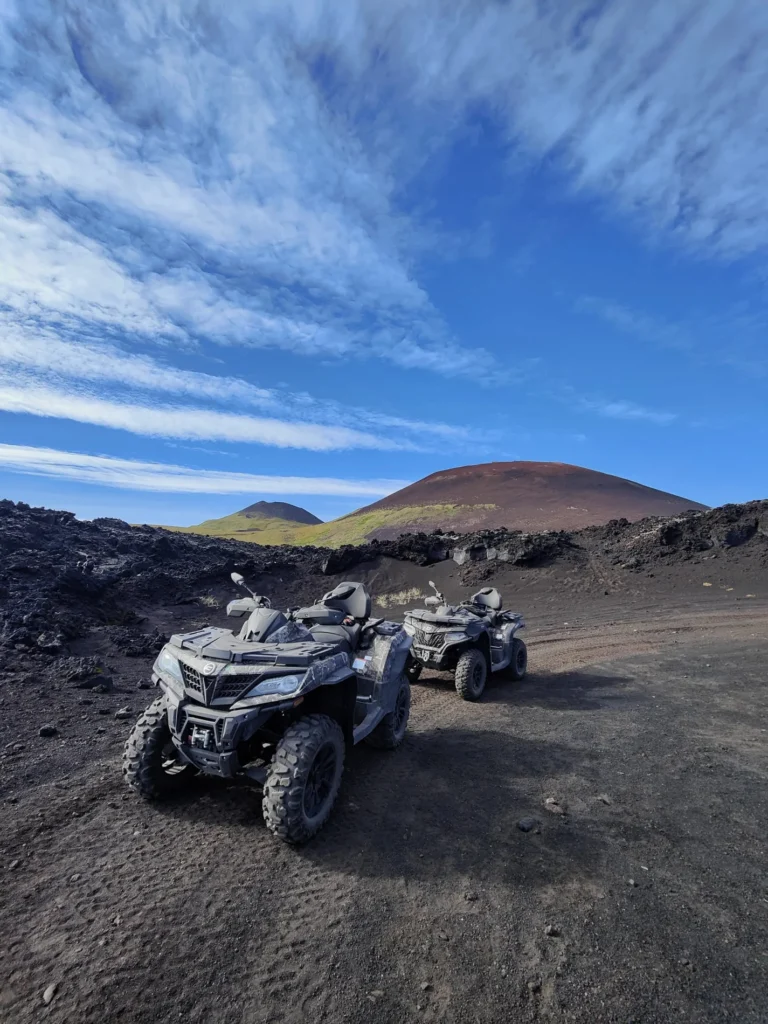 ATVs ready to explore the lava fields