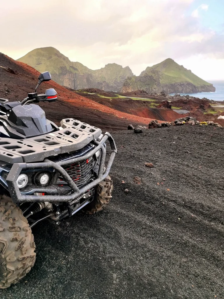 Close-up of an ATV in the lava fields