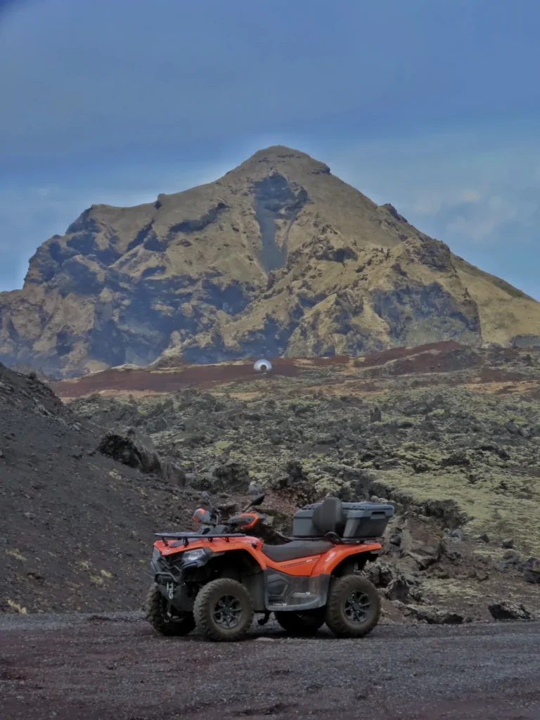 ATV among the lava fields and volcanic mountains